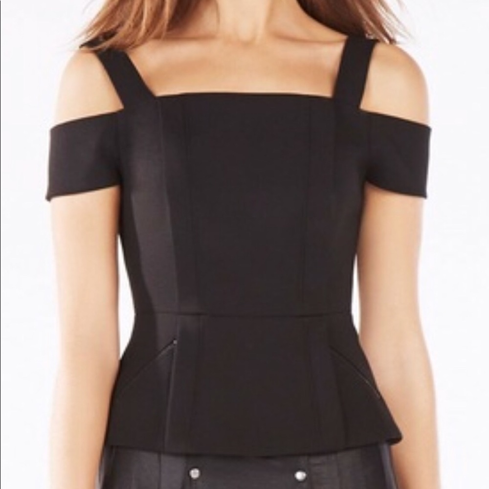 ❤️BCBG Black Emelya cold shoulder peplum top
